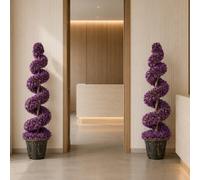 Leaf 120cm Artificial Pair of Purple Spiral Topiary Trees with Planters Leaf Purple