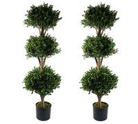 Leaf 120cm Buxus Triple Ball Artificial Tree UV Resistant Outdoor in Green Leaf Green
