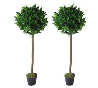 120Cm Leaf Design UK Pair Of Artificial Bay Topiary Ball Trees