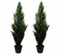 Leaf 120cm Pair of Artificial Cedar Cypress Topiary UV Resistant Premium in Green Leaf Green
