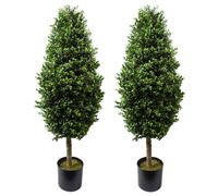 Leaf 120cm Pair of Buxus Ball Cone Artificial Tree UV Resistant Outdoor in Green Leaf Green