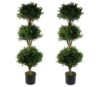 Leaf 120cm Pair of Buxus Triple Ball Artificial Tree UV Resistant Outdoor Topiary - 120cm - Green - 120cm