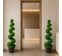Leaf 120Cm Pair Of Green Large Botanik Spiral Topiary Trees With Decorative Planters