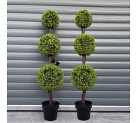 Leaf 120cm Pair of Green Triple Ball Topiary Trees Leaf Green