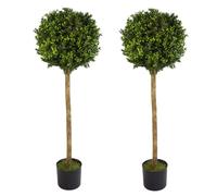 Leaf 120cm Pair of Pair of 4ft Artificial Boxwood Buxus Ball Topiary Tree in Green Leaf Green