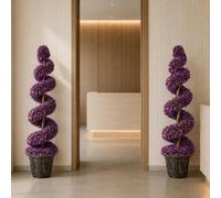 Leaf 120Cm Pair Of Purple Large Botanik Spiral Topiary Trees With Decorative Planters
