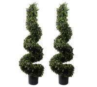 Leaf 120cm Pair of Spiral Boxwood Artificial Tree UV Resistant Outdoor in Green Leaf Green