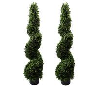 Leaf 120cm Pair of Spiral Buxus Artificial Tree UV Resistant Outdoor in Green Leaf Green
