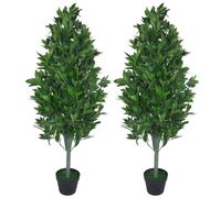 Leaf 120cm Realistic Artificial Bay Cone Pair Laurel Topiary in Green Leaf Green