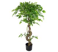 Leaf 120cm Twisted Trunk Artificial Ruscus Fruticosa Style Ficus Tree in Green Leaf Green