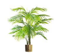 Leaf 130cm Artificial Areca Palm Tree - Extra Large with Gold Metal Planter in Green Leaf Green