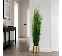 Leaf 130cm Artificial Onion Grass Plant with Gold Planter in Green Leaf Green