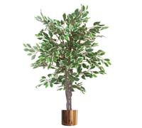 Leaf 130cm LARGE Realistic White Edge Ficus Artificial Plant Tree Copper Metal Planter - 130cm - 130cm - Green/Variegated