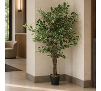 Leaf 130cm LARGE Realistic White Edge Ficus Artificial Plant Tree in Green Leaf Green