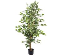 Leaf 130cm Variegated White/Green Bushy Ficus Tree in Green Leaf Green
