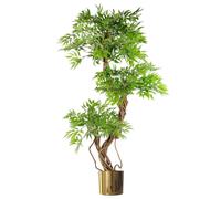 Leaf 140cm Realistic Artificial Japanese Fruticosa Tree Ficus Tree Gold Metal Brushed Brass Planter in Green Leaf Green