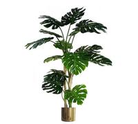 Leaf 150Cm Artificial Luxury Monstera Plant Black Pot Gold Planter Premium