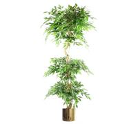 Leaf 180Cm Artificial Twisted Ficus Tree Ball Topiary Gold Planter