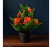 Leaf 18Cm Artificial Freesia Plant Orange Flowering Premium
