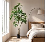 Leaf 210cm Artificial Money Tree Pachira Realistic Faux Tree in Green Leaf Green