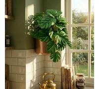 Leaf 25Cm Artificial Realistic Monstera Stem Plant Dark Green Premium