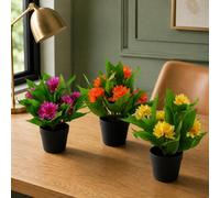 Leaf 3X 18Cm Artificial Freesia Plants Pink, Orange, Yellow Flowering