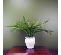 Leaf 40cm Artificial Bushy Fern Potted in Decorative Planter - 40cm - Green/White - 40cm