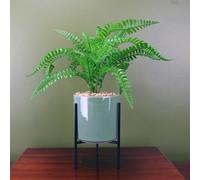 Leaf 40cm Artificial Fern Plant with Ceramic Planter & Stand - 40cm - Green - 40cm