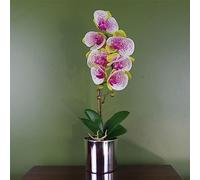 Leaf 46cm Artificial Orchid Harlequin Pink with Silver Pot