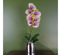 Leaf 46cm Artificial Orchid Harlequin Pink with Silver Pot - 46cm - 46cm - 46cm White Light Pink Silver Real Touch