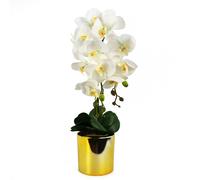 Leaf Artificial Orchid Large White Gold 52Cm