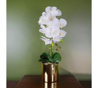 Leaf 52cm Artificial Orchid Large - White / Gold - 52cm - 52cm - 52cm White Gold Real Touch