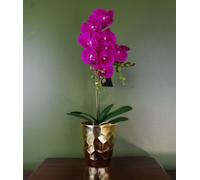 Leaf 54Cm Artificial Orchid Plant Dark Pink Gold Pot