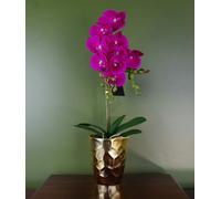 Leaf 54cm Artificial Orchid Plant - Dark Pink Gold Pot - 54cm - Dark Pink/Gold - 54cm Dark Pink Gold Real Touch