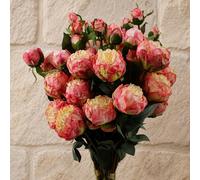 Leaf 55cm 6 x Pink Peony Artificial Flower Stems 24 flowers 18 buds Leaf Pink