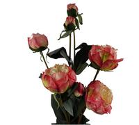 Leaf 55Cm Pink Peony Artificial Flowers Spray - 4 Flowers 3 Buds