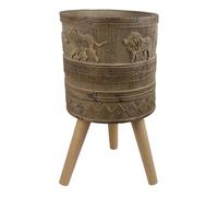 Leaf 55cm x 29cm Jungle Planter with Legs Embossed Lion Elephant in Dark Brown | Size: 55 cm x 29 cm Leaf Dark Brown 55 cm x 29 cm