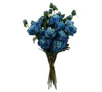 Leaf 6 x 55cm Blue Peony Artificial Flower Stems - 24 flowers 18 buds - 55cm - Blue - 6 x 55cm Peony Blue