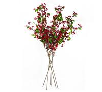 6 x 80cm Artificial Red Christmas Berry Spray Leaf Red One Size