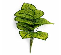 Leaf 60Cm Artificial Caladium Style Stem Plant Bright Green Variegated Faux Foliage Arrangement
