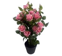 Leaf 60cm Artificial Rose Bush Premium Pink Silk Flowers & Leaves in Dark Pink Leaf Dark Pink
