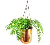 Leaf 60Cm Hanging Copper Planter With Artificial Evergreen Fern Plant