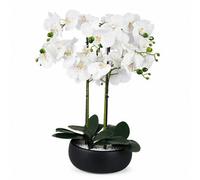 Leaf 60Cm Orchid Artificial White Black Ceramic Planter