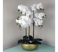Leaf 60cm Orchid Artificial White - Gold Ceramic Planter - 60cm - 60cm - 60cm White / Gold Planter