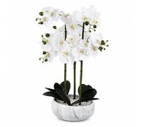 Leaf 60Cm Orchid Artificial White Marble Effect Ceramic Planter