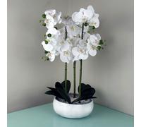 Leaf 60cm Orchid Artificial White - Marble Effect Ceramic Planter - 60cm - 60cm - 60cm White / Marble Planter
