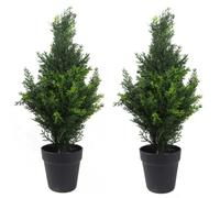 Leaf 60Cm Pair Of Artificial Cedar Cypress Topiary Uv Resistant, Green