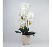 Leaf 60Cm Pure White Artificial Orchid With Ceramic Bubble Planter