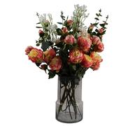 Leaf 60cm Smoke Grey Vase Pink Peonies and Artificial Eucalyptus - 60cm Smoke Grey Vase Pink Peonies Eucalyptus - 60cm - Pink