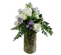 Leaf 60cm White Rose Purple Starflower Display Glass Vase - 60cm White Rose Purple Starflower Glass Vase - 60cm - 60cm